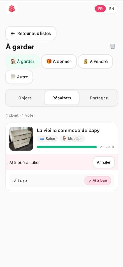 Attribution d’un objet à une personne qui a dit oui